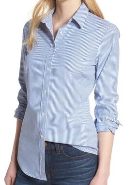 J.Crew Cotton Classic Preppy Blue and White Striped Button Down Shirt Size S